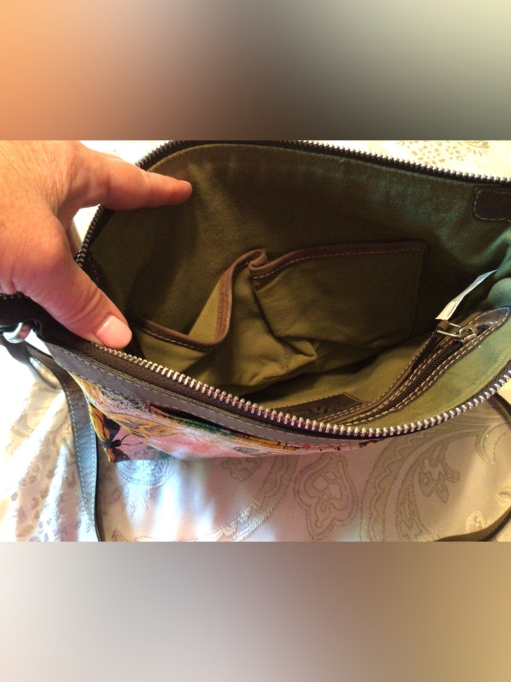 Firenze Bella Butterfly painted Leather Crossbody - Picture 6 of 8